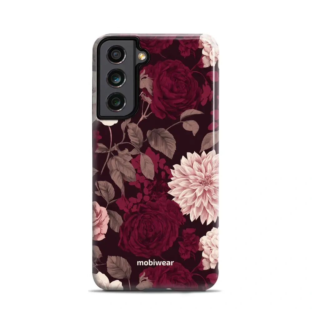 Handyhülle für Galaxy S21 FE 5G, Mobiwear Elite Pro, Wein und Dahlien