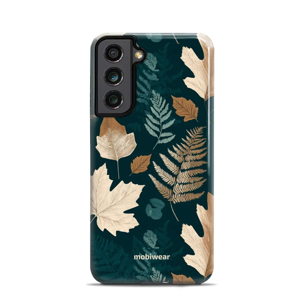 Handyhülle für Galaxy S21 FE 5G, Mobiwear Elite Pro, Herbarium aus Blättern und Farnen