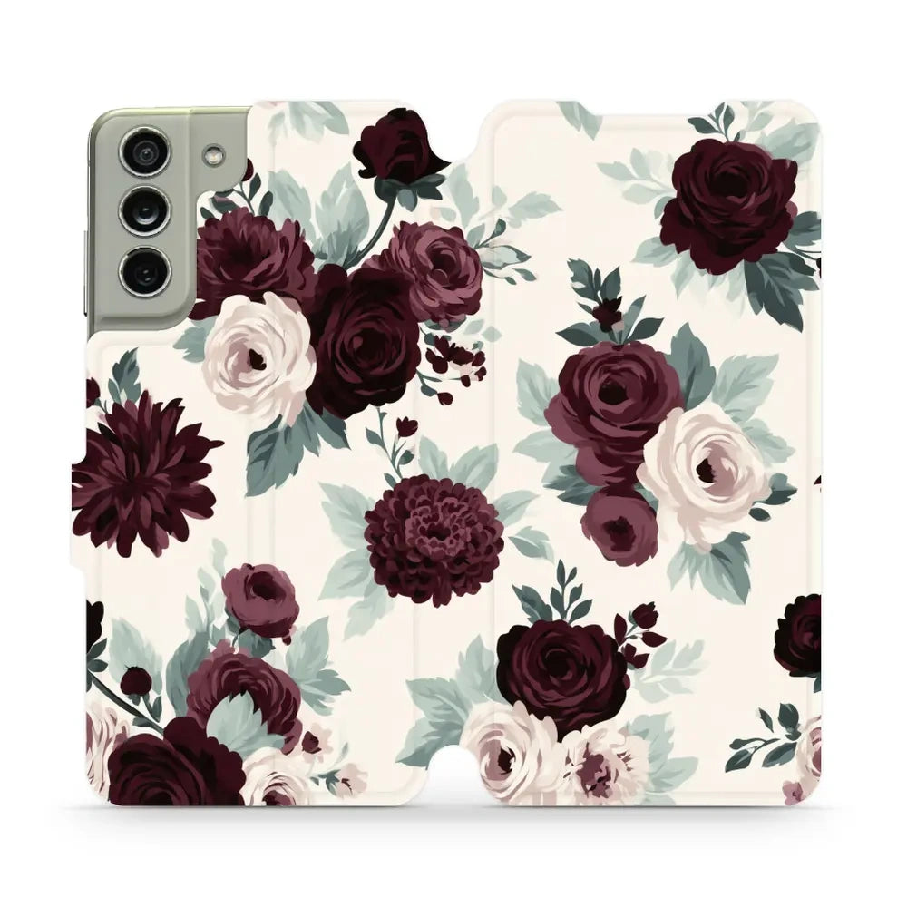 Handyhülle mit klappe für Galaxy S21 FE 5G, Mobiwear Book, Rosen mit Salbei auf Creme