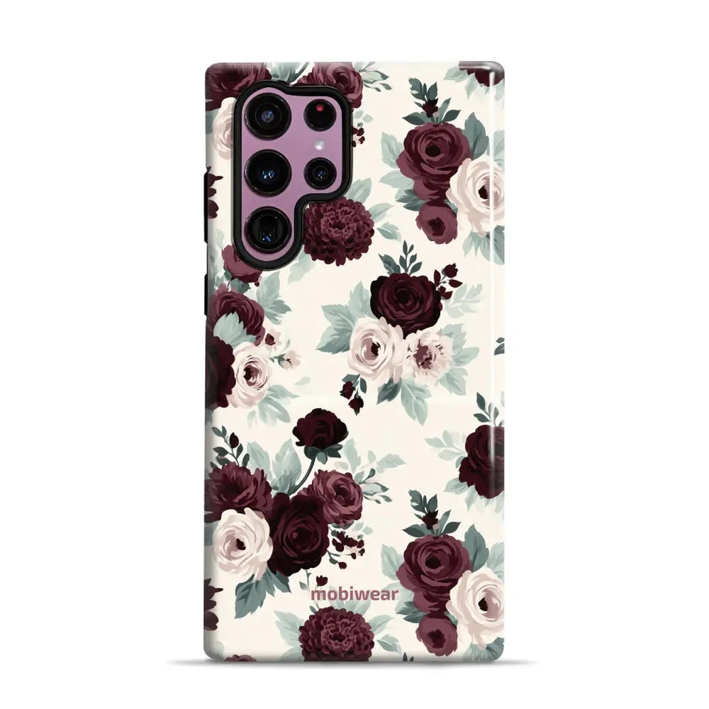 Handyhülle für Galaxy S22 Ultra 5G, Mobiwear Elite Pro, Rosen mit Salbei auf Creme