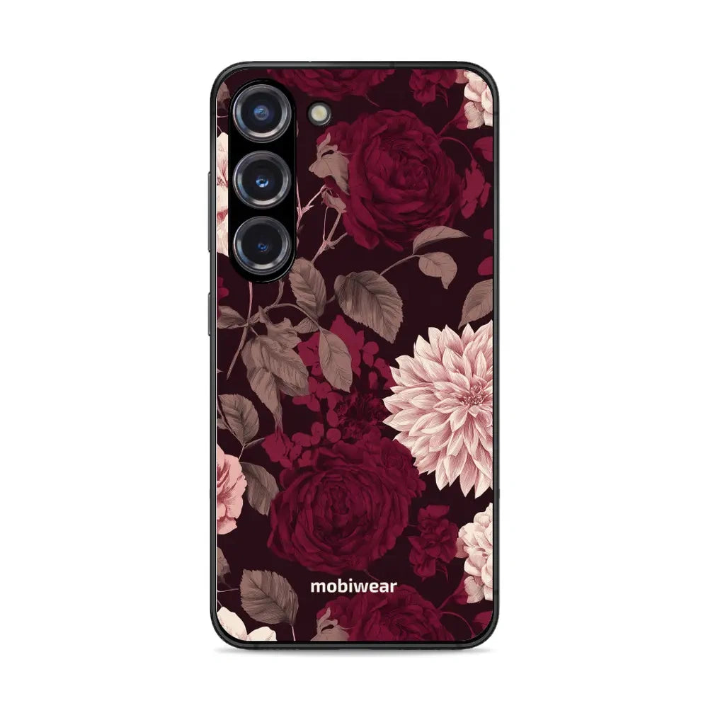 Handyhülle für Galaxy S23, Mobiwear Glossy Case, Wein und Dahlien