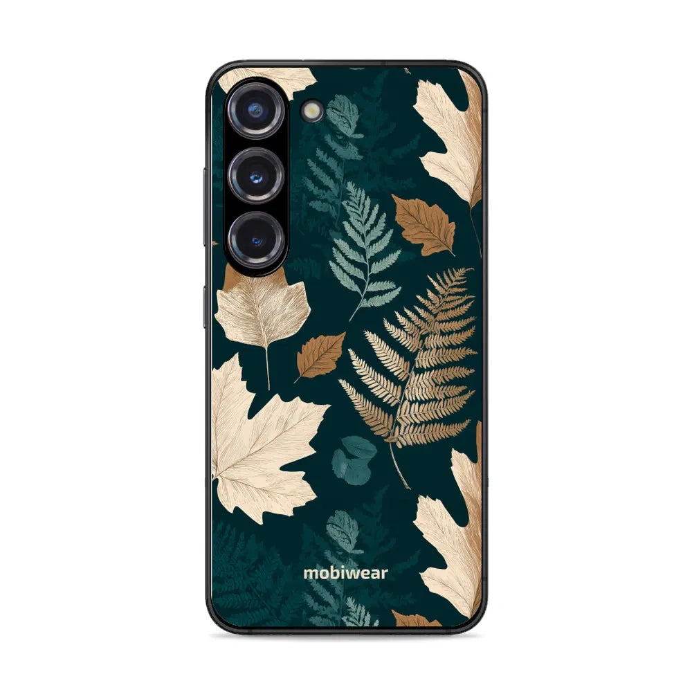 Handyhülle für Galaxy S23, Mobiwear Glossy Case, Herbarium aus Blättern und Farnen