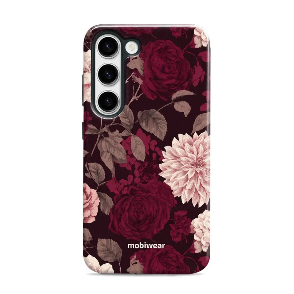 Handyhülle für Galaxy S23, Mobiwear Elite Pro, Wein und Dahlien