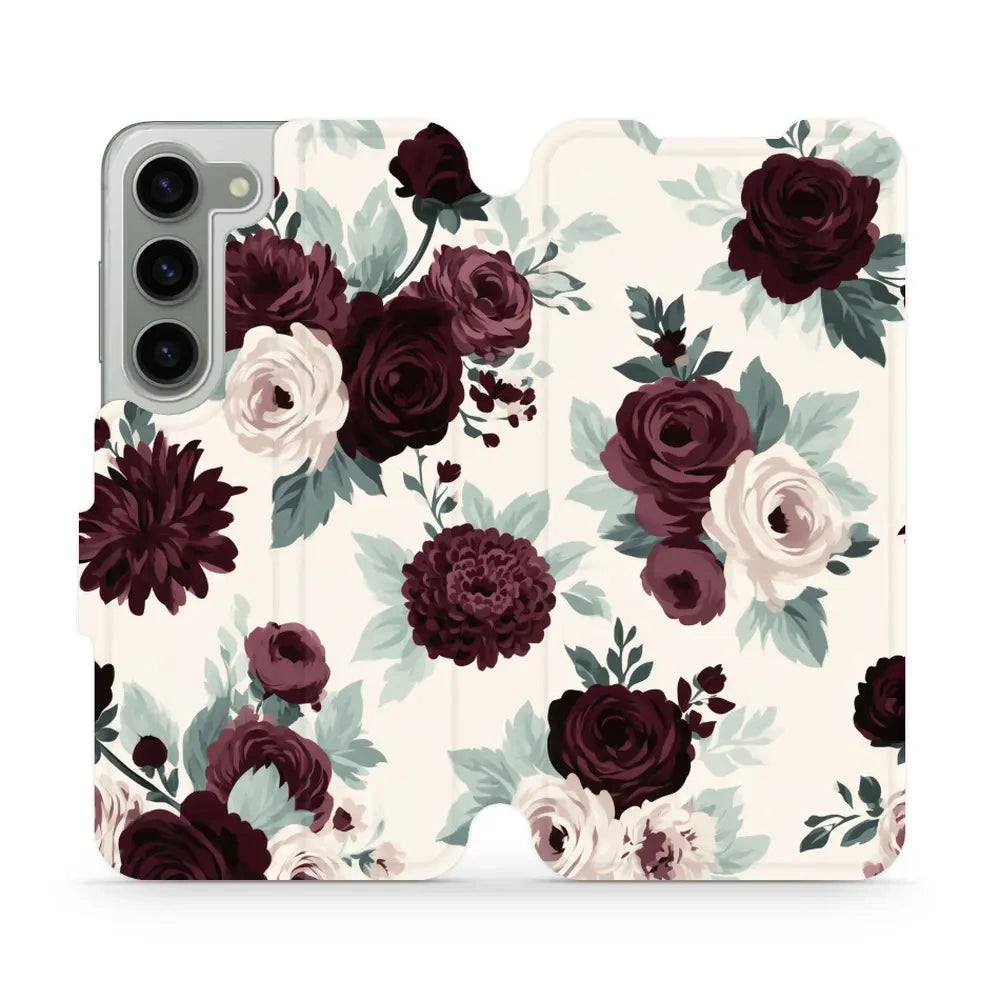 Handyhülle mit klappe für Galaxy S23, Mobiwear Book, Rosen mit Salbei auf Creme