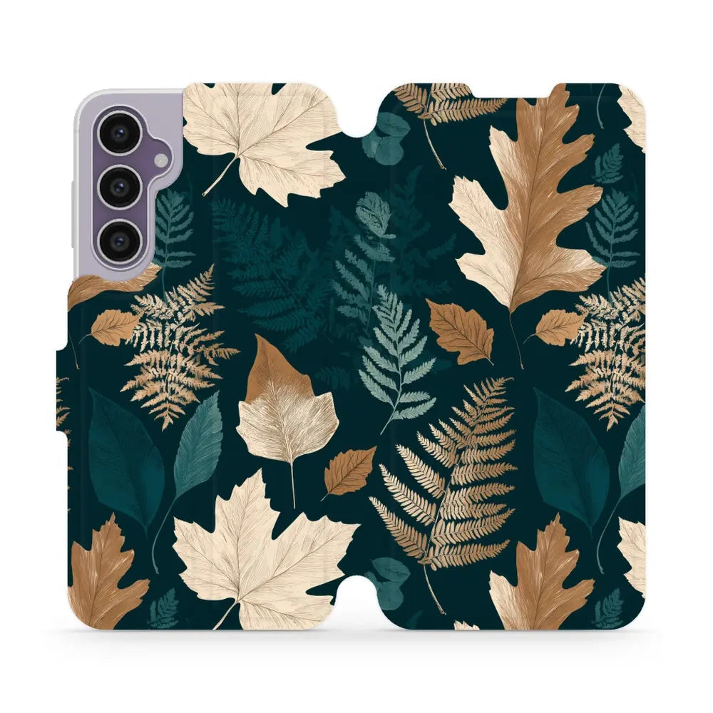 Handyhülle mit klappe für Galaxy S23 FE, Mobiwear Book, Herbarium aus Blättern und Farnen