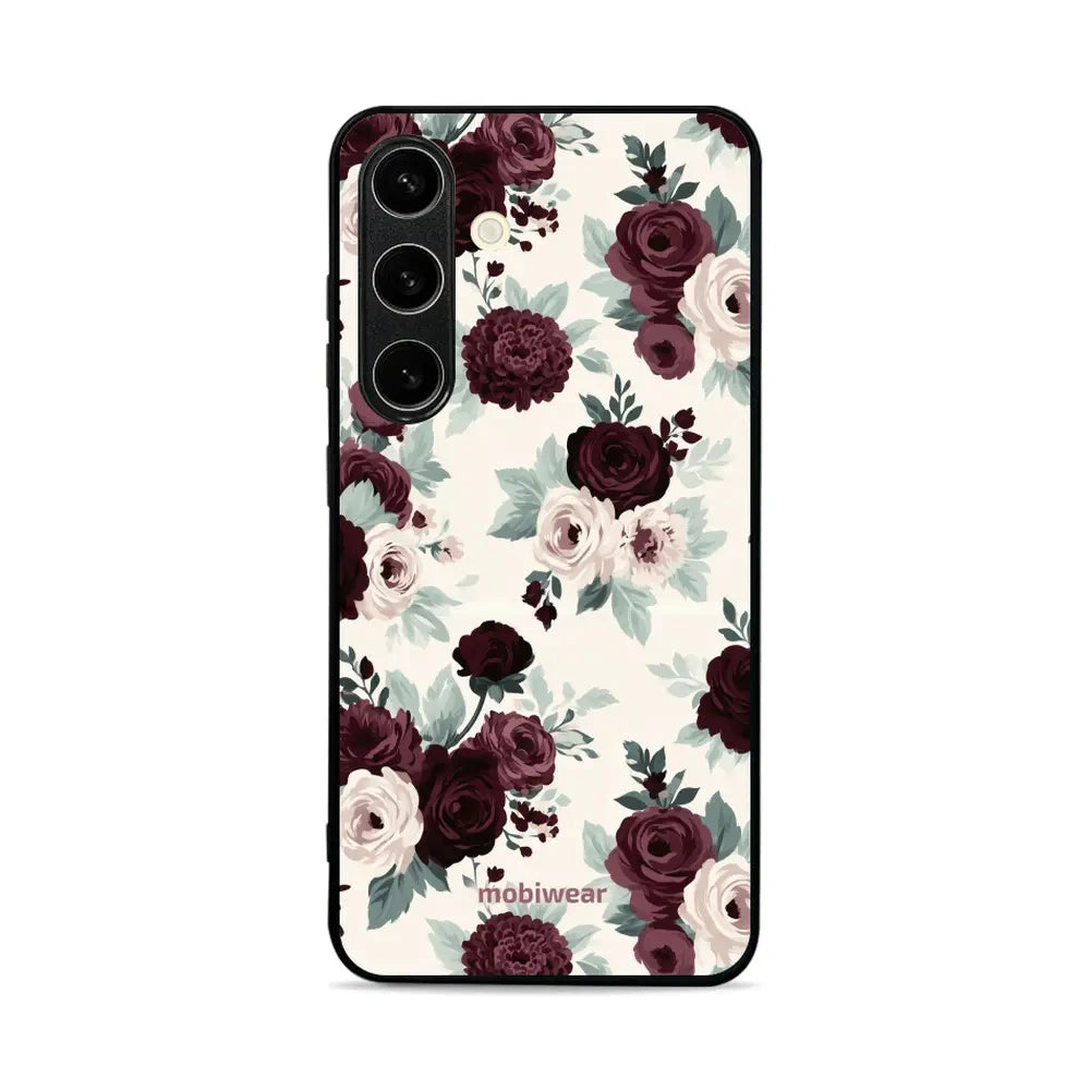 Handyhülle für Galaxy S24, Mobiwear Glossy Case, Rosen mit Salbei auf Creme