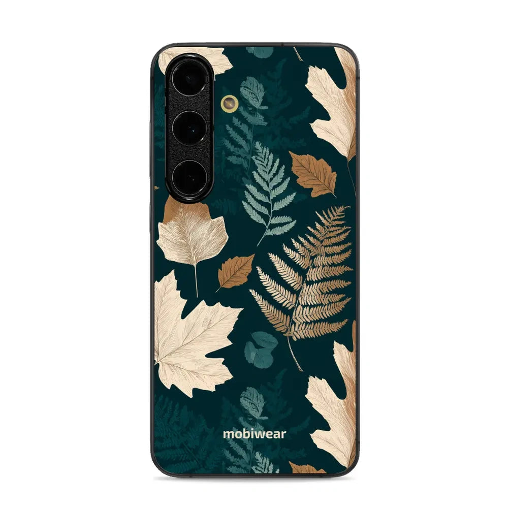 Handyhülle für Galaxy S24 FE, Mobiwear Glossy Case, Herbarium aus Blättern und Farnen