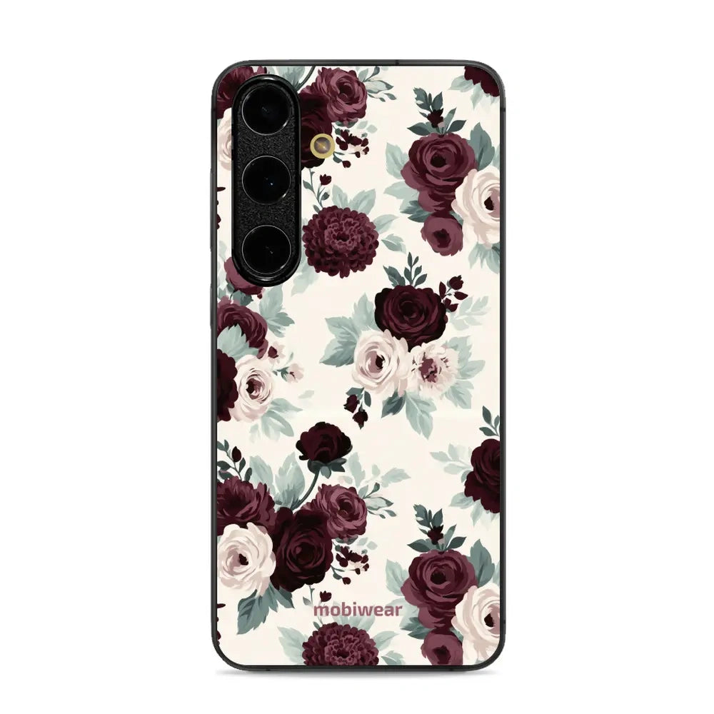 Handyhülle für Galaxy S24 FE, Mobiwear Glossy Case, Rosen mit Salbei auf Creme