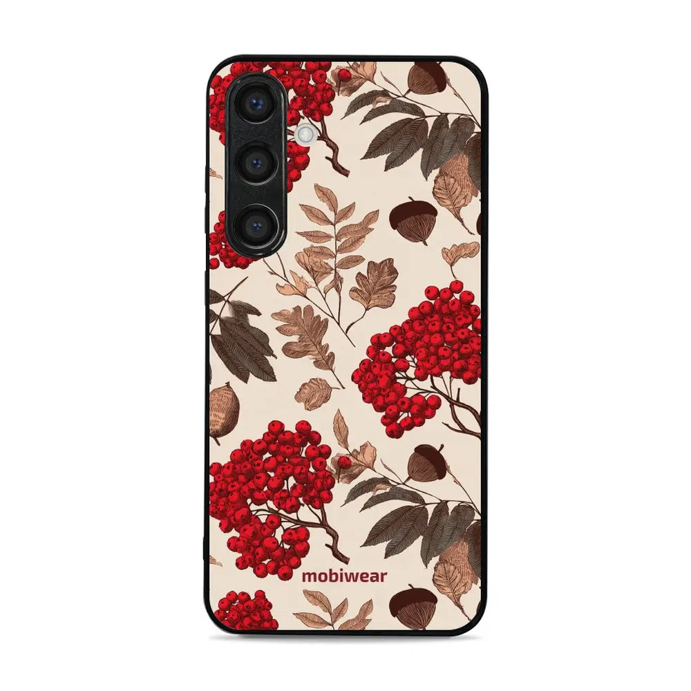 Handyhülle für Galaxy S24 Plus, Mobiwear Glossy Case, Vogelbeeren auf Ecru