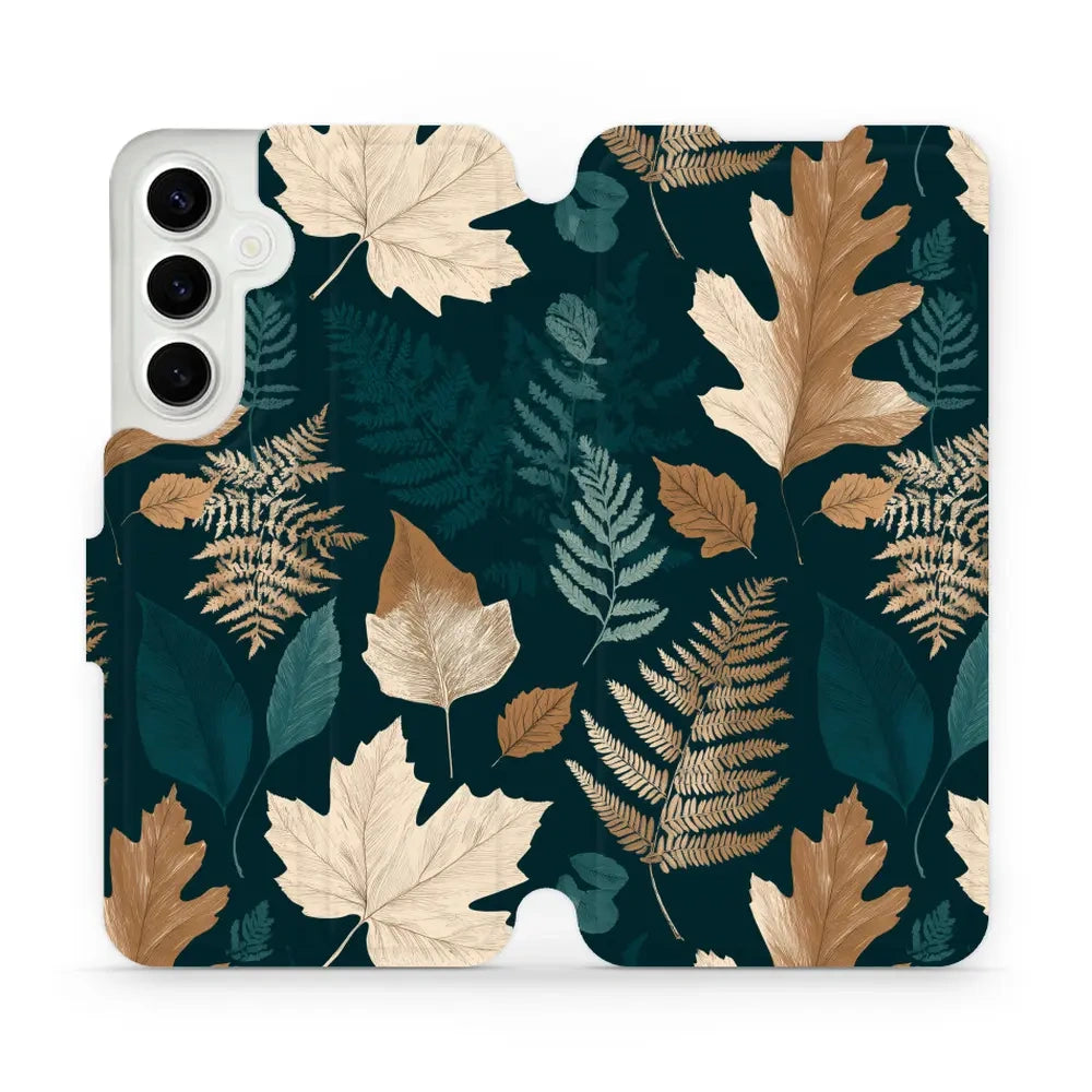 Handyhülle mit klappe für Galaxy S24 Plus, Mobiwear Book, Herbarium aus Blättern und Farnen