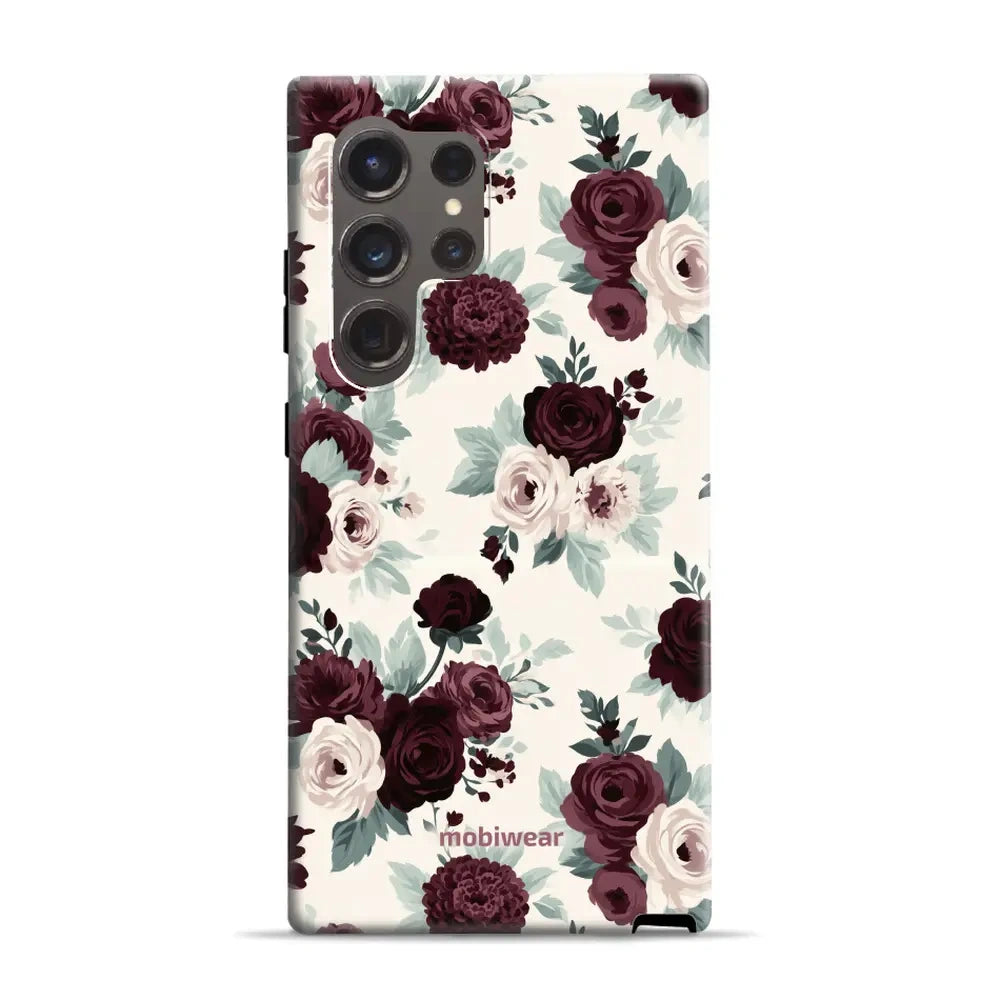 Handyhülle für Galaxy S24 Ultra mit MagSafe, Mobiwear Elite Pro, Rosen mit Salbei auf Creme