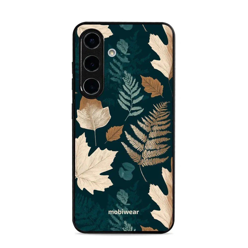 Handyhülle für Galaxy S25, Mobiwear Glossy Case, Herbarium aus Blättern und Farnen