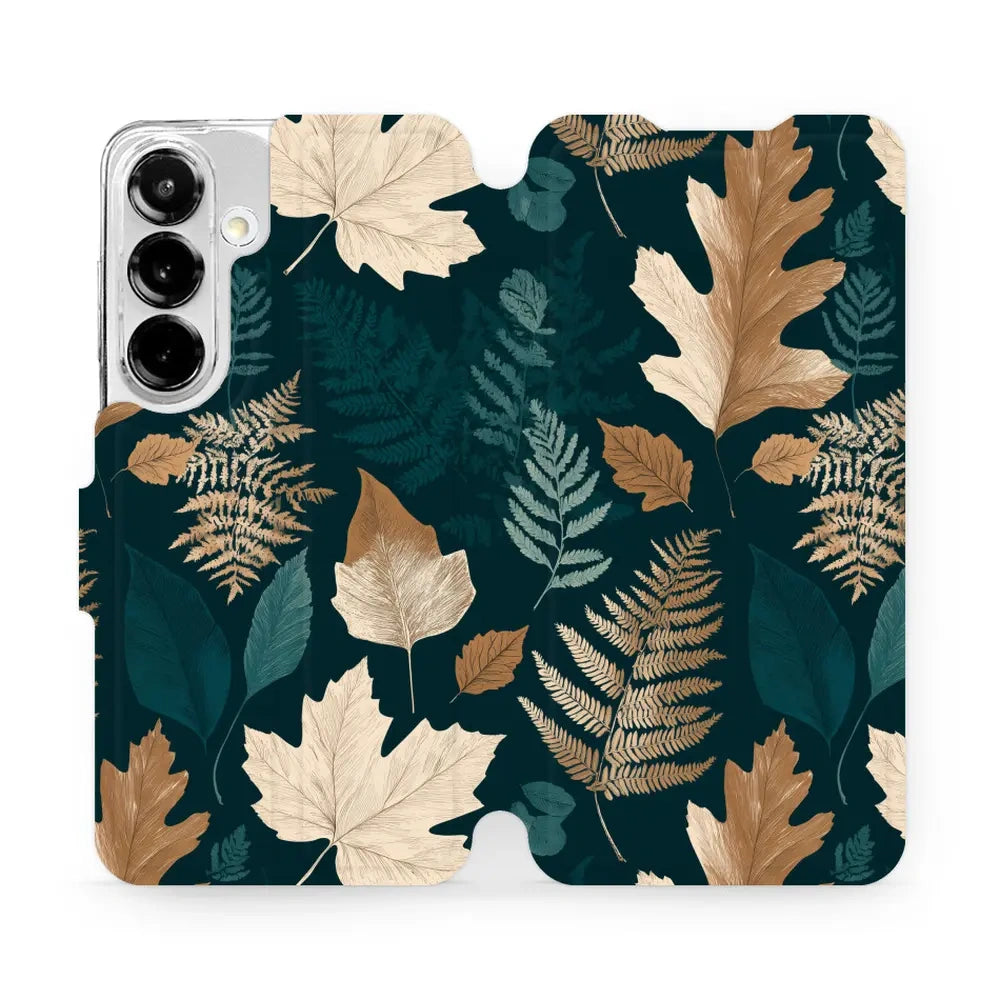 Handyhülle mit klappe für Galaxy S25, Mobiwear Book, Herbarium aus Blättern und Farnen