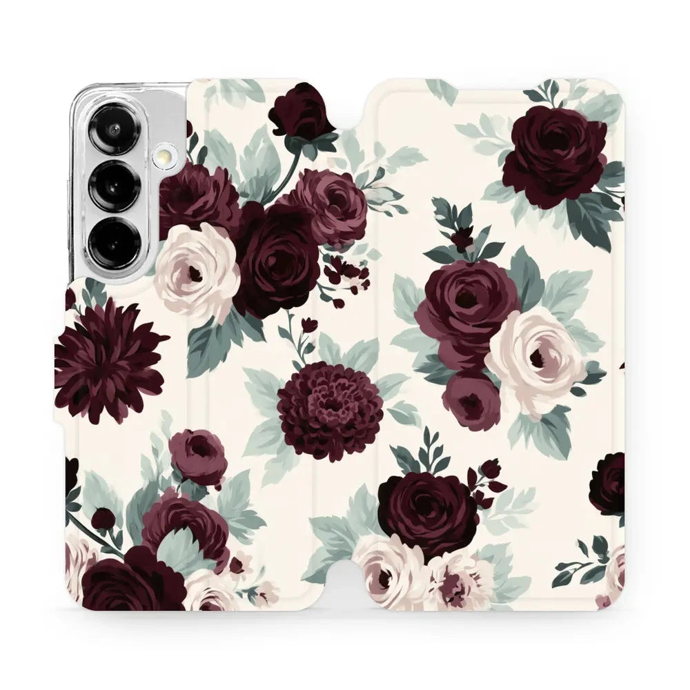 Handyhülle mit klappe für Galaxy S25, Mobiwear Book, Rosen mit Salbei auf Creme