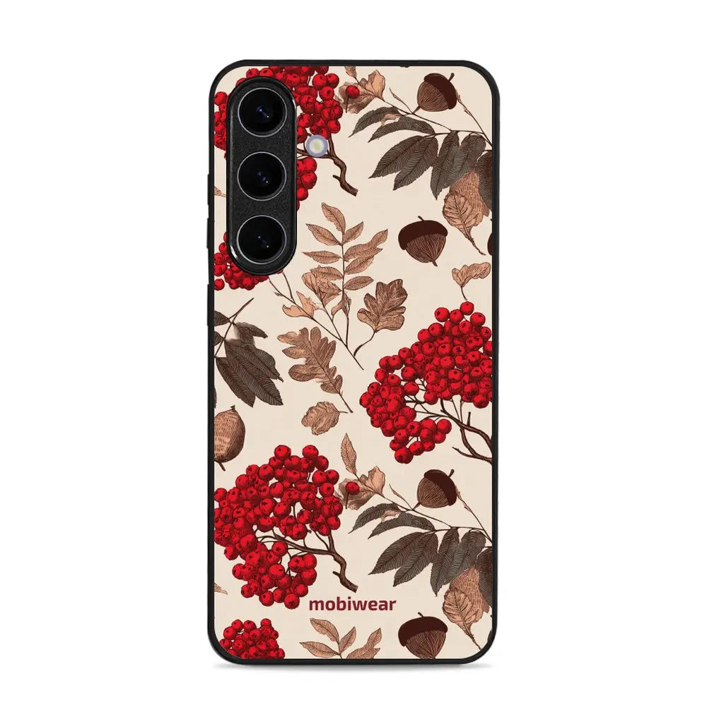 Handyhülle für Galaxy S25 Plus, Mobiwear Glossy Case, Vogelbeeren auf Ecru