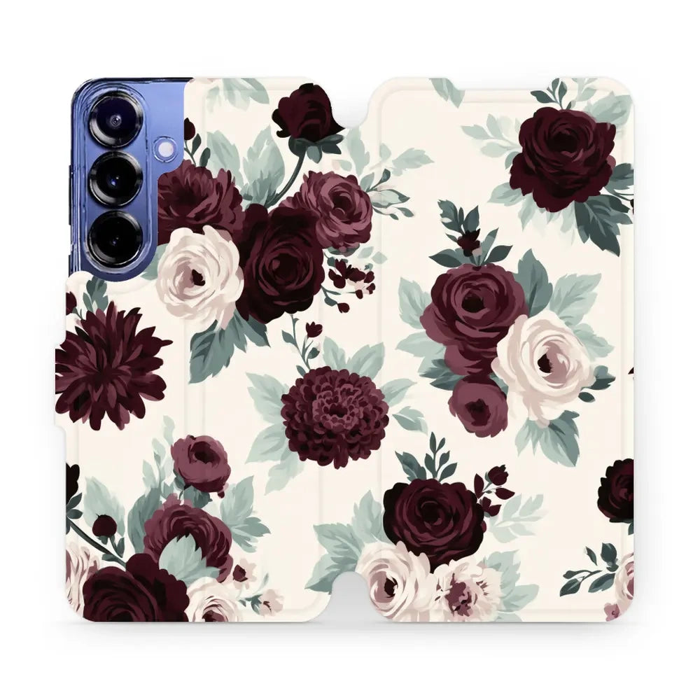 Handyhülle mit klappe für Galaxy S25 Plus, Mobiwear Book, Rosen mit Salbei auf Creme