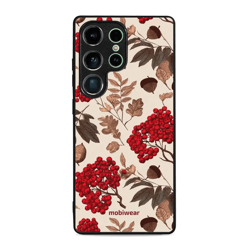 Handyhülle für Galaxy S25 Ultra, Mobiwear Glossy Case, Vogelbeeren auf Ecru