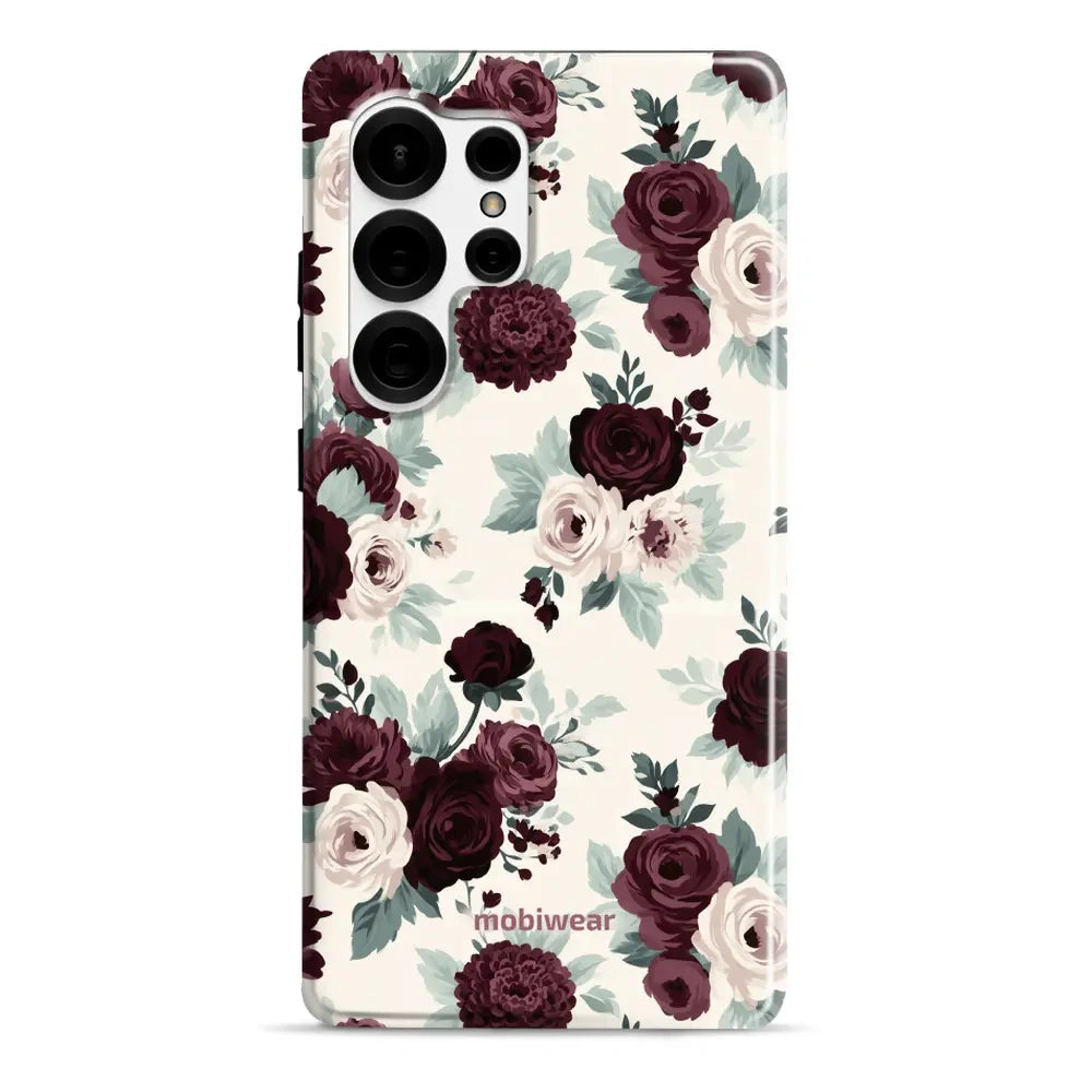 Handyhülle für Galaxy S25 Ultra mit MagSafe, Mobiwear Elite Pro, Rosen mit Salbei auf Creme