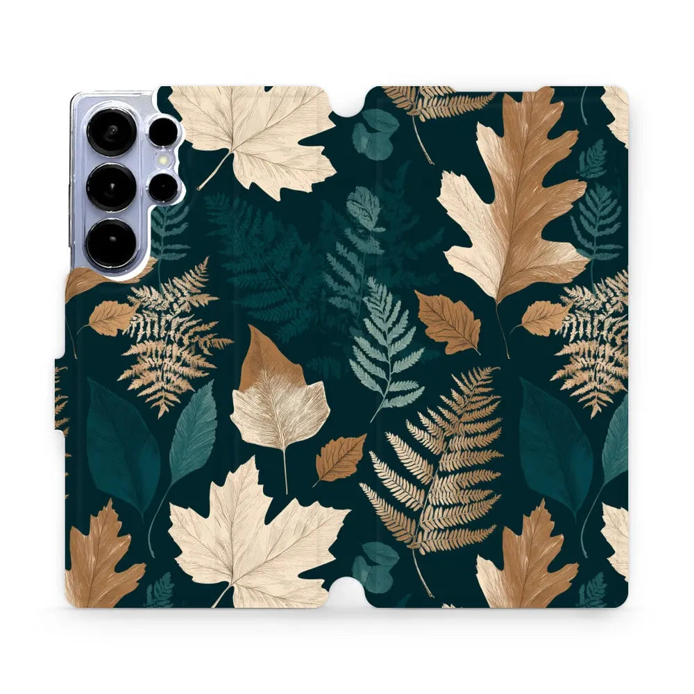 Handyhülle mit klappe für Galaxy S25 Ultra, Mobiwear Book, Herbarium aus Blättern und Farnen