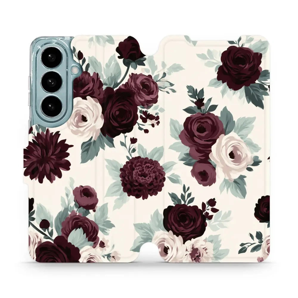Handyhülle mit klappe für Galaxy S26, Mobiwear Book, Rosen mit Salbei auf Creme