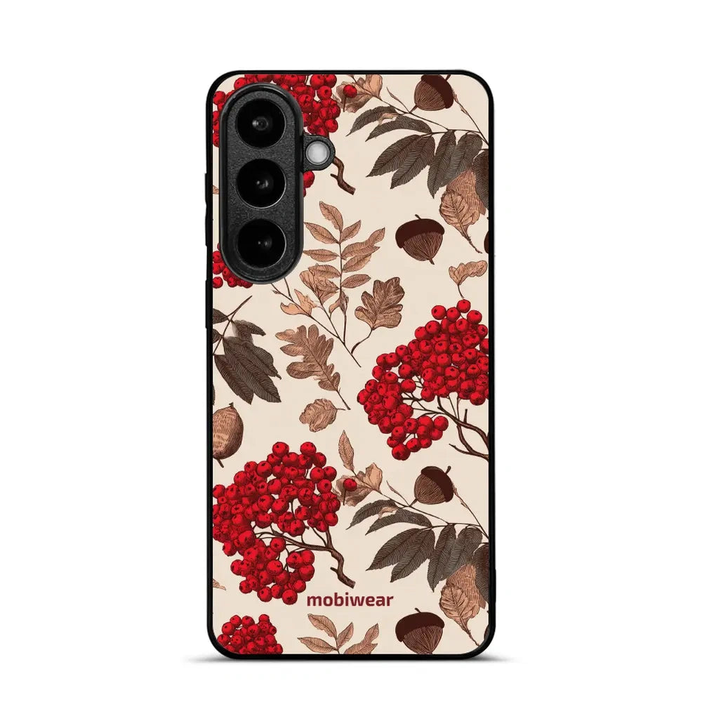Handyhülle für Galaxy S26 Plus, Mobiwear Glossy Case, Vogelbeeren auf Ecru