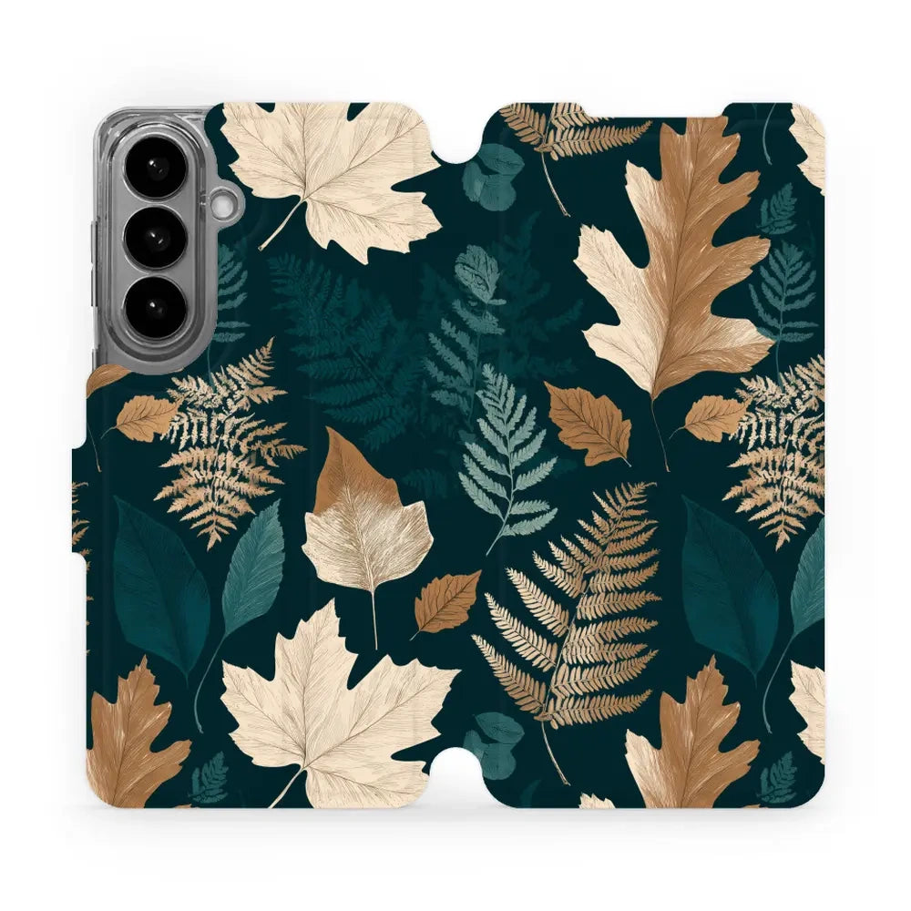 Handyhülle mit klappe für Galaxy S26 Plus, Mobiwear Book, Herbarium aus Blättern und Farnen