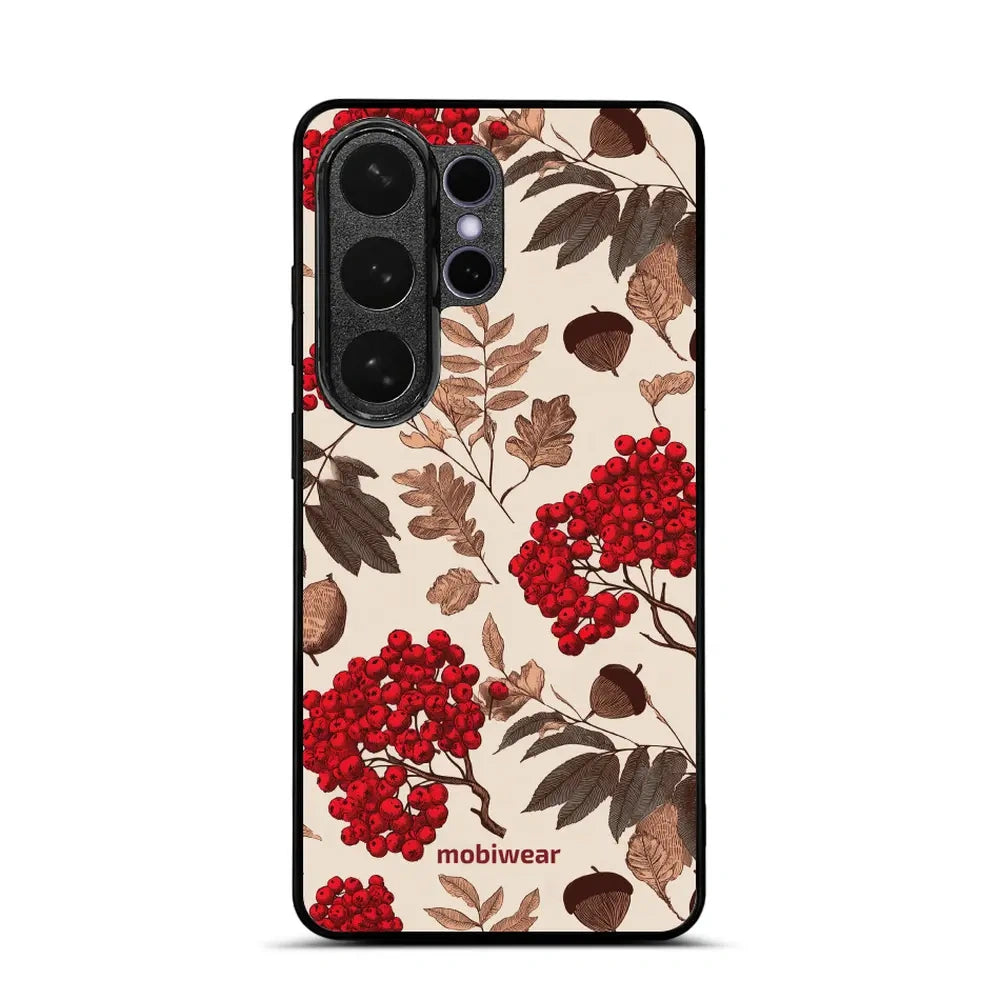 Handyhülle für Galaxy S26 Ultra, Mobiwear Glossy Case, Vogelbeeren auf Ecru