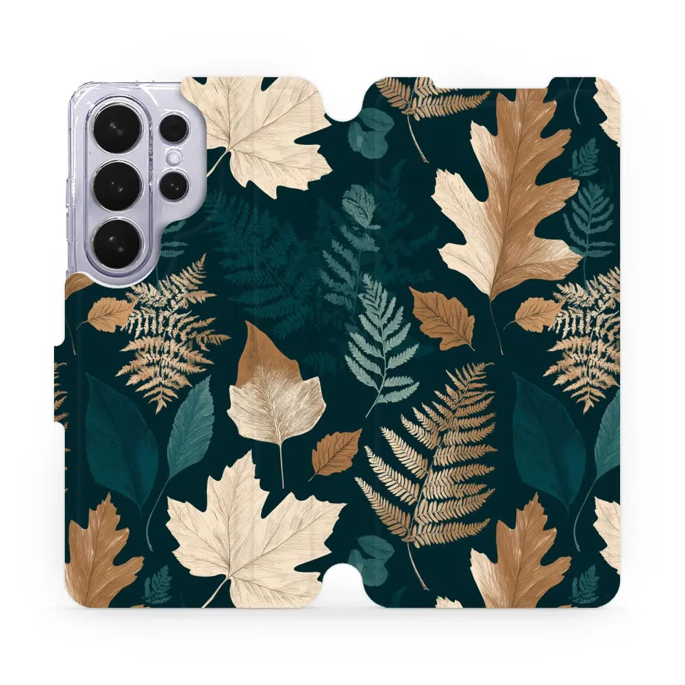Handyhülle mit klappe für Galaxy S26 Ultra, Mobiwear Book, Herbarium aus Blättern und Farnen