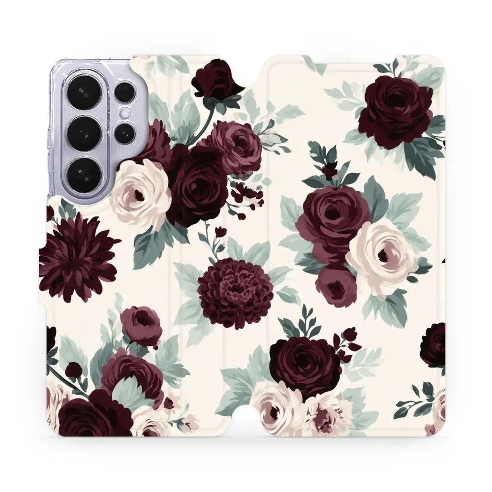 Handyhülle mit klappe für Galaxy S26 Ultra, Mobiwear Book, Rosen mit Salbei auf Creme