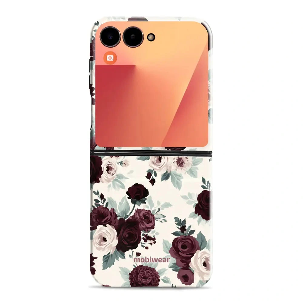 Handyhülle für Galaxy Z Flip7, Mobiwear Elite Pro, Rosen mit Salbei auf Creme