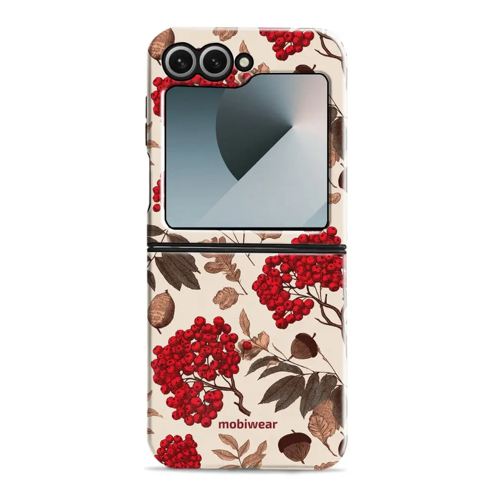 Handyhülle für Galaxy Z Flip7 FE, Mobiwear Elite Pro, Vogelbeeren auf Ecru