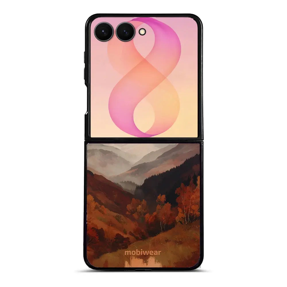 Handyhülle für Galaxy Z Flip8, Mobiwear Glossy Case, Nebliges Tal in den Bergen