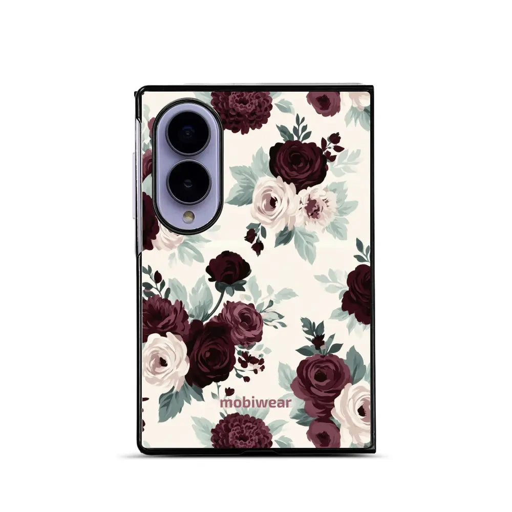 Handyhülle für Galaxy Z Fold8, Mobiwear Glossy Case, Rosen mit Salbei auf Creme