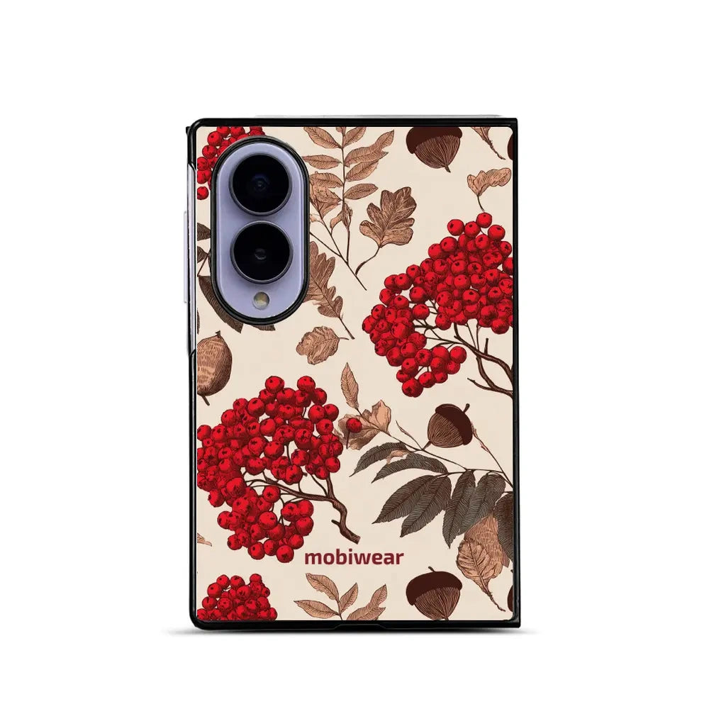 Handyhülle für Galaxy Z Fold8, Mobiwear Glossy Case, Vogelbeeren auf Ecru