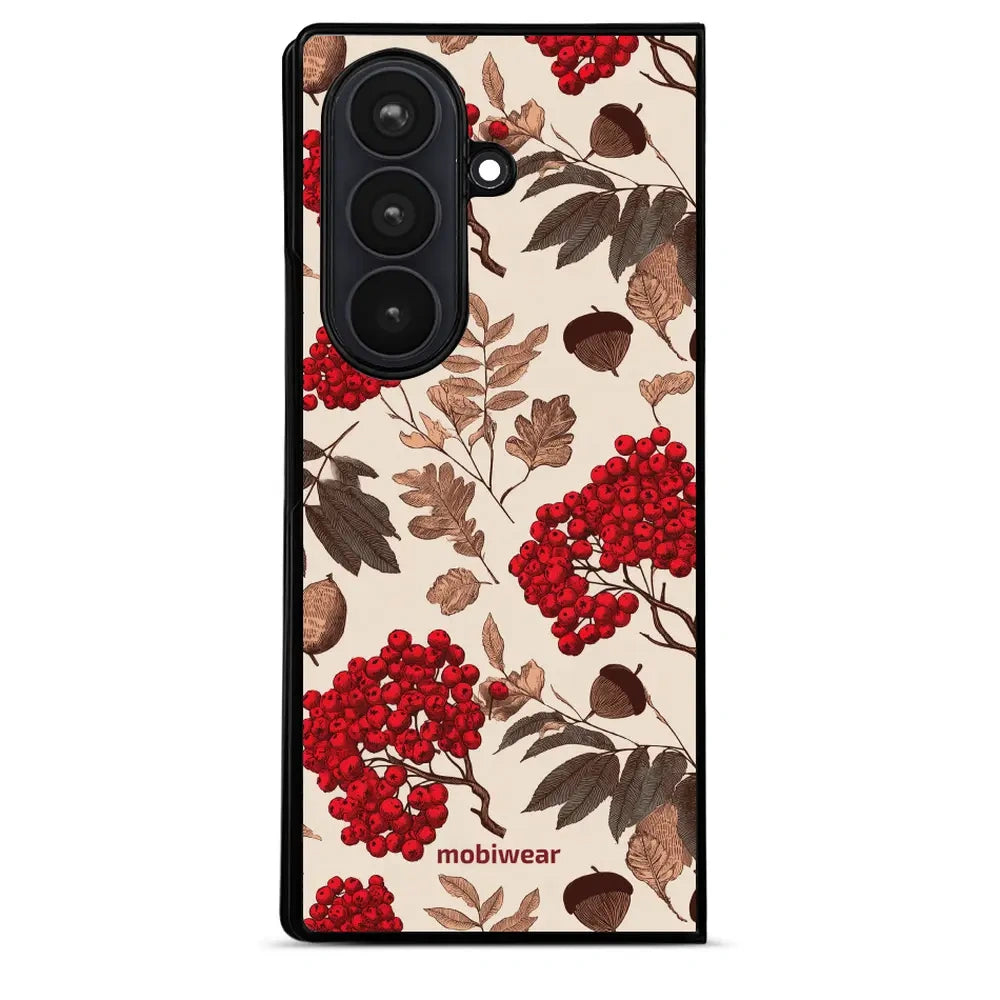 Handyhülle für Galaxy Z Fold8 Ultra, Mobiwear Glossy Case, Vogelbeeren auf Ecru
