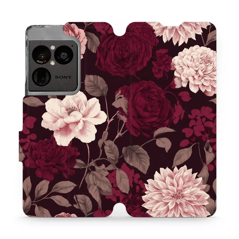 Handyhülle mit klappe für Sony Xperia 1 VIII, Mobiwear Book, Wein und Dahlien
