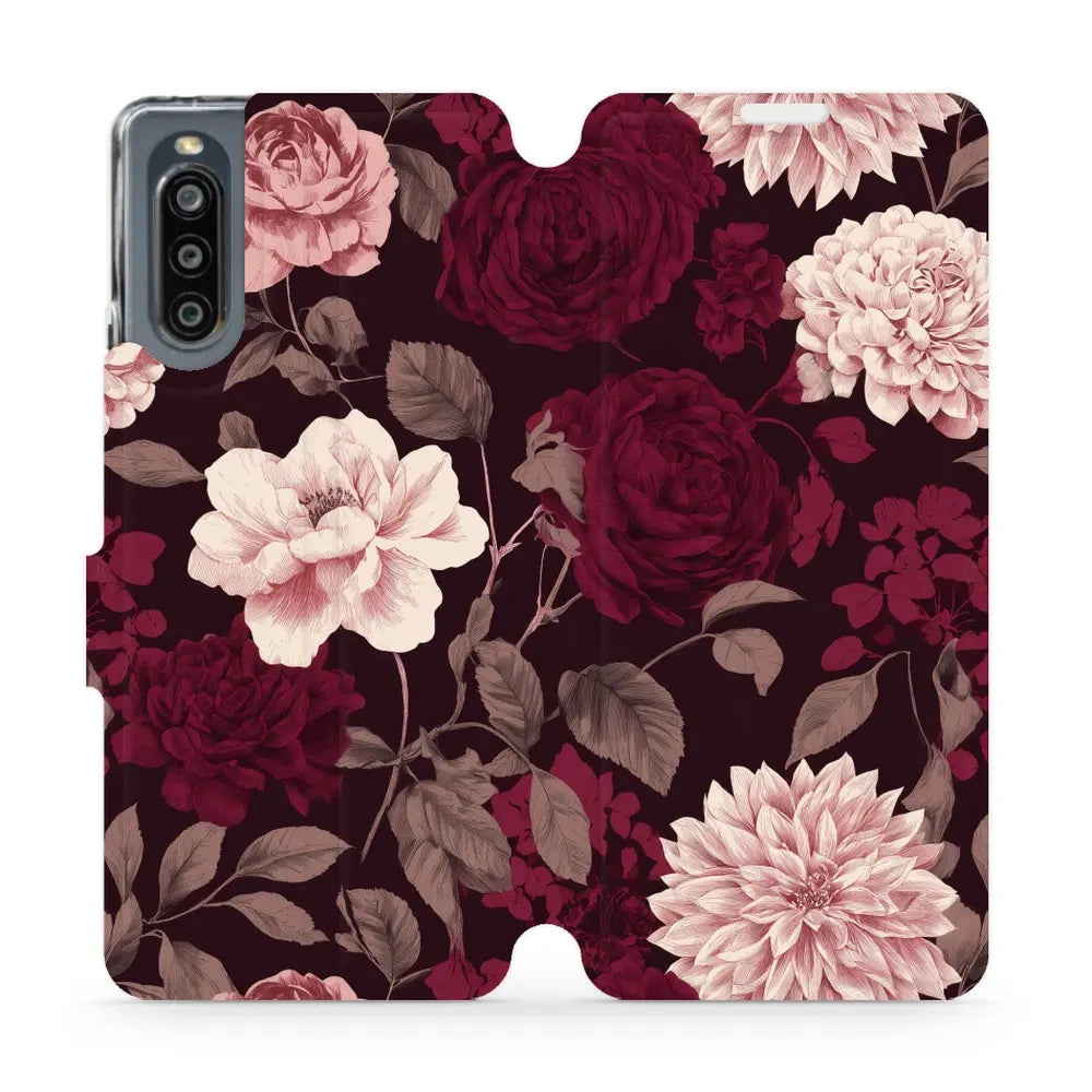 Handyhülle mit klappe für Sony Xperia 10 IV, Mobiwear Book, Wein und Dahlien