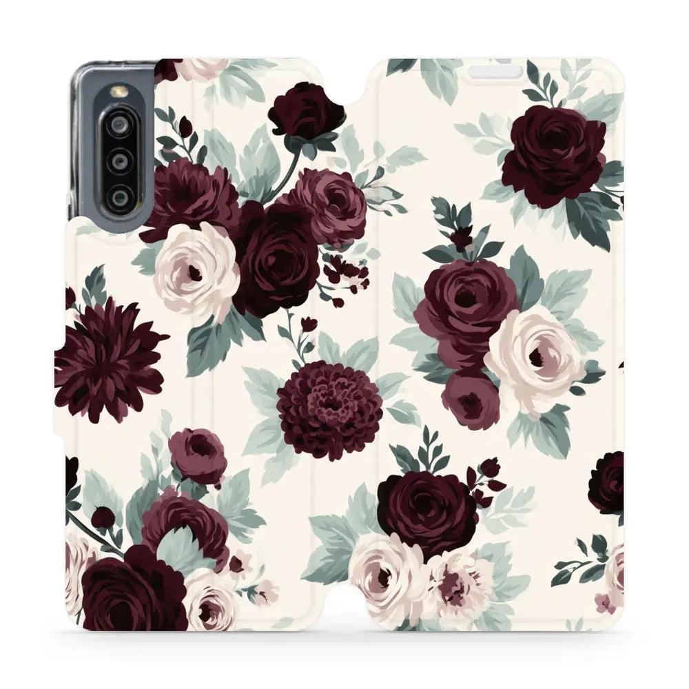 Handyhülle mit klappe für Sony Xperia 10 IV, Mobiwear Book, Rosen mit Salbei auf Creme