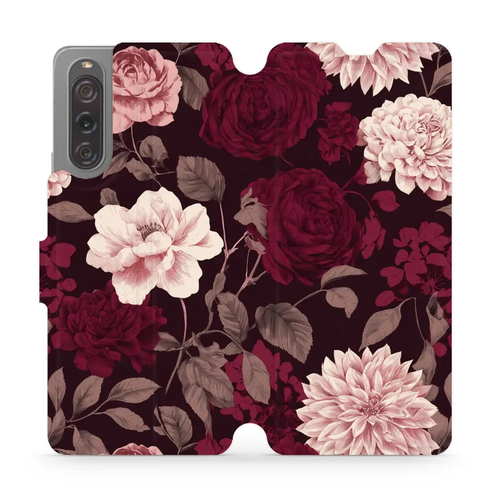 Handyhülle mit klappe für Sony Xperia 10 V, Mobiwear Book, Wein und Dahlien