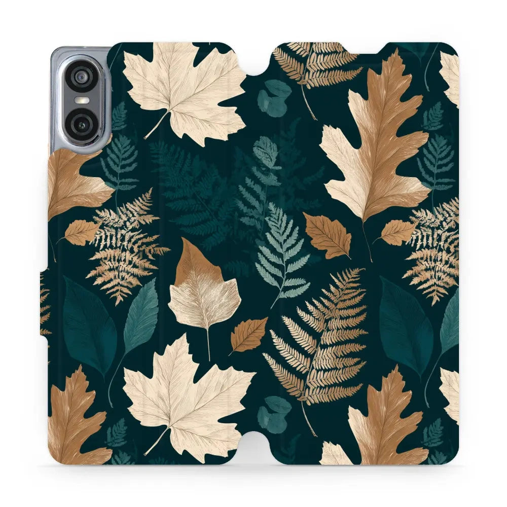 Handyhülle mit klappe für Sony Xperia 10 VI, Mobiwear Book, Herbarium aus Blättern und Farnen