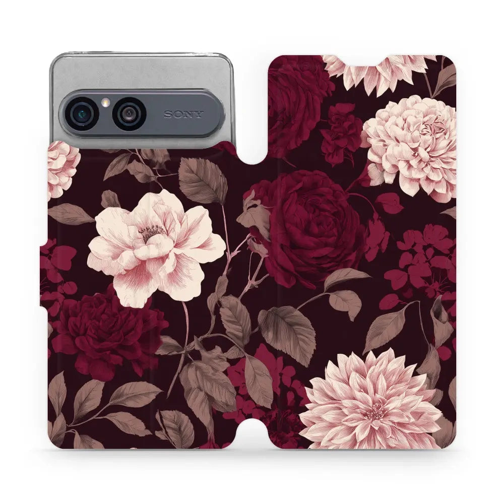 Handyhülle mit klappe für Sony Xperia 10 VII, Mobiwear Book, Wein und Dahlien