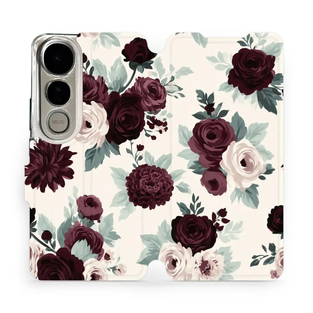 Handyhülle mit klappe für vivo V50 Lite 5G / 4G, Mobiwear Book, Rosen mit Salbei auf Creme