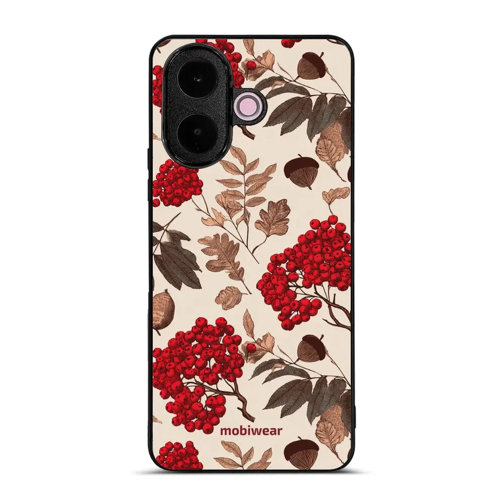 Handyhülle für vivo V60 Lite 5G, Mobiwear Glossy Case, Vogelbeeren auf Ecru