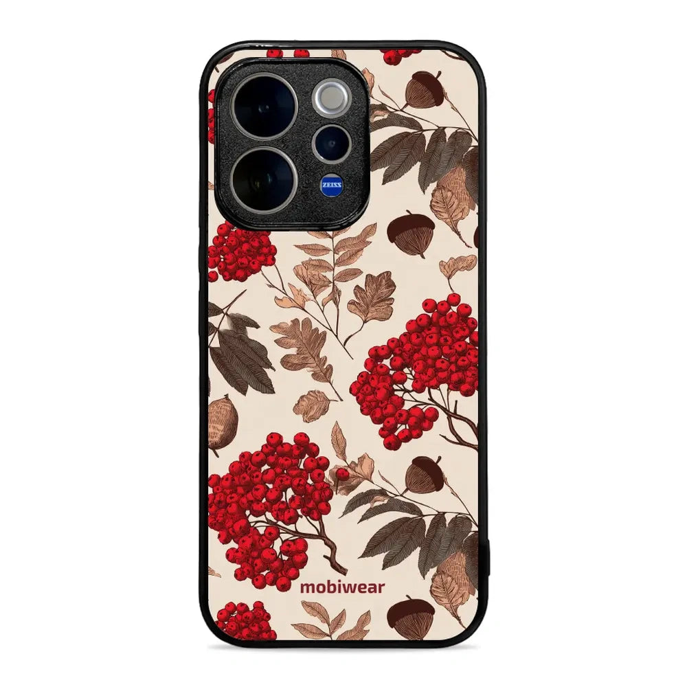 Handyhülle für vivo V70 5G, Mobiwear Glossy Case, Vogelbeeren auf Ecru