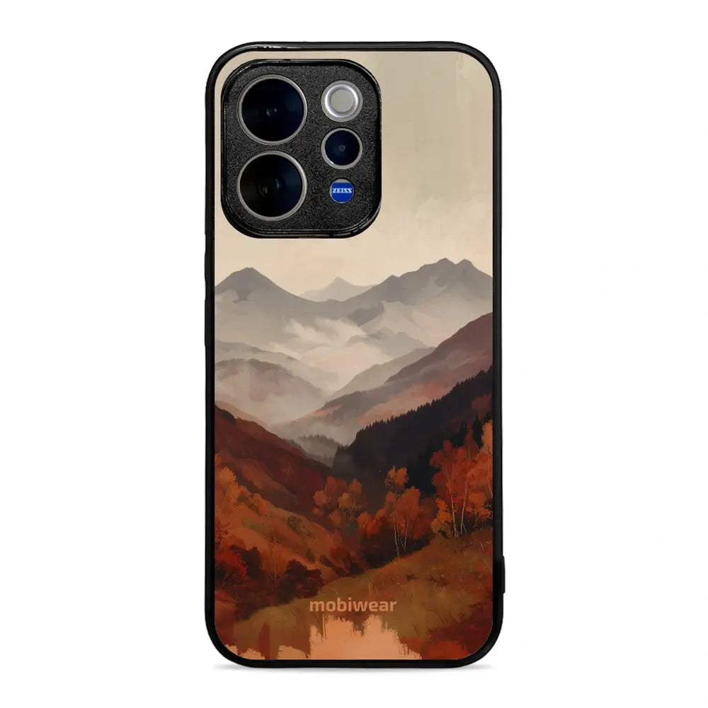 Handyhülle für vivo V70 5G, Mobiwear Glossy Case, Nebliges Tal in den Bergen