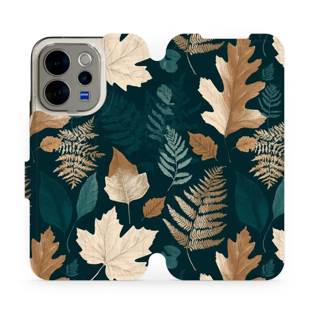 Handyhülle mit klappe für vivo V70 5G, Mobiwear Book, Herbarium aus Blättern und Farnen