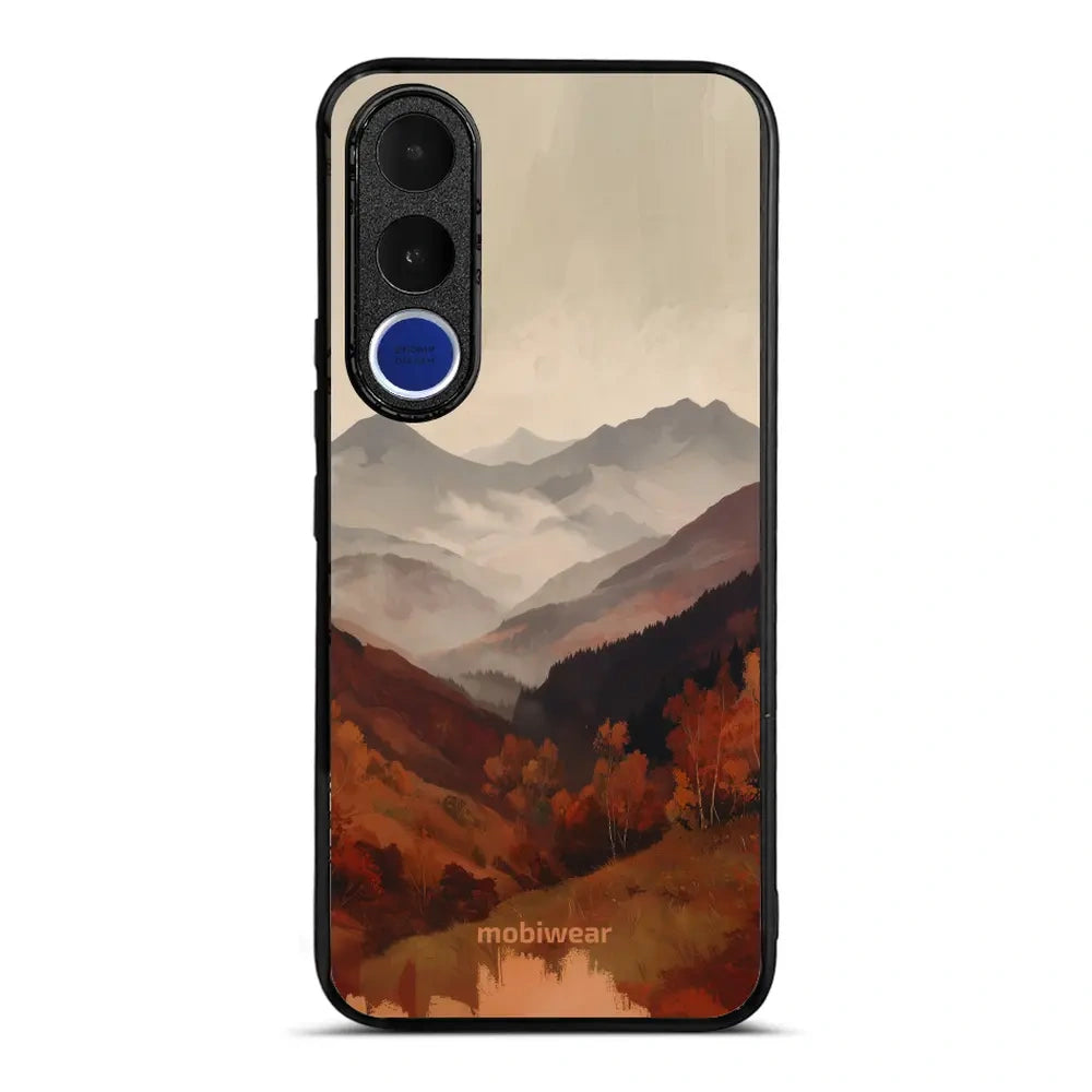 Handyhülle für vivo V70 FE 5G, Mobiwear Glossy Case, Nebliges Tal in den Bergen