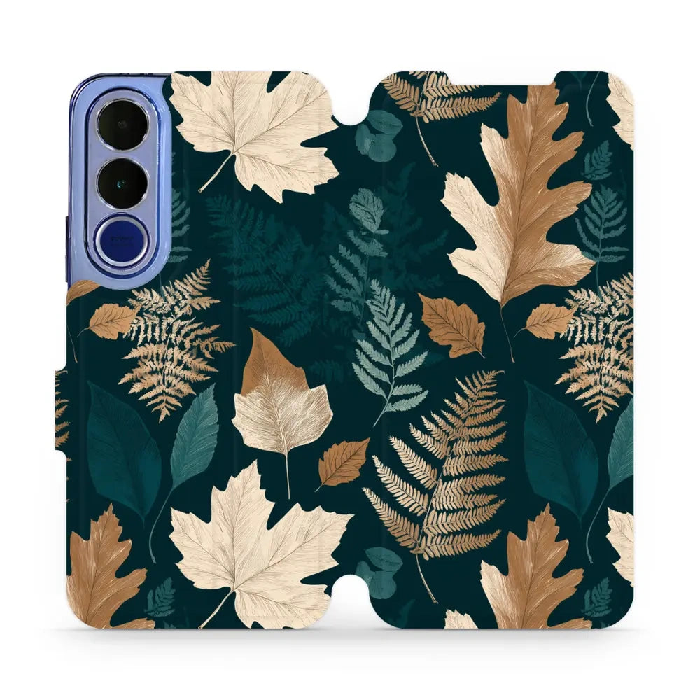 Handyhülle mit klappe für vivo V70 FE 5G, Mobiwear Book, Herbarium aus Blättern und Farnen