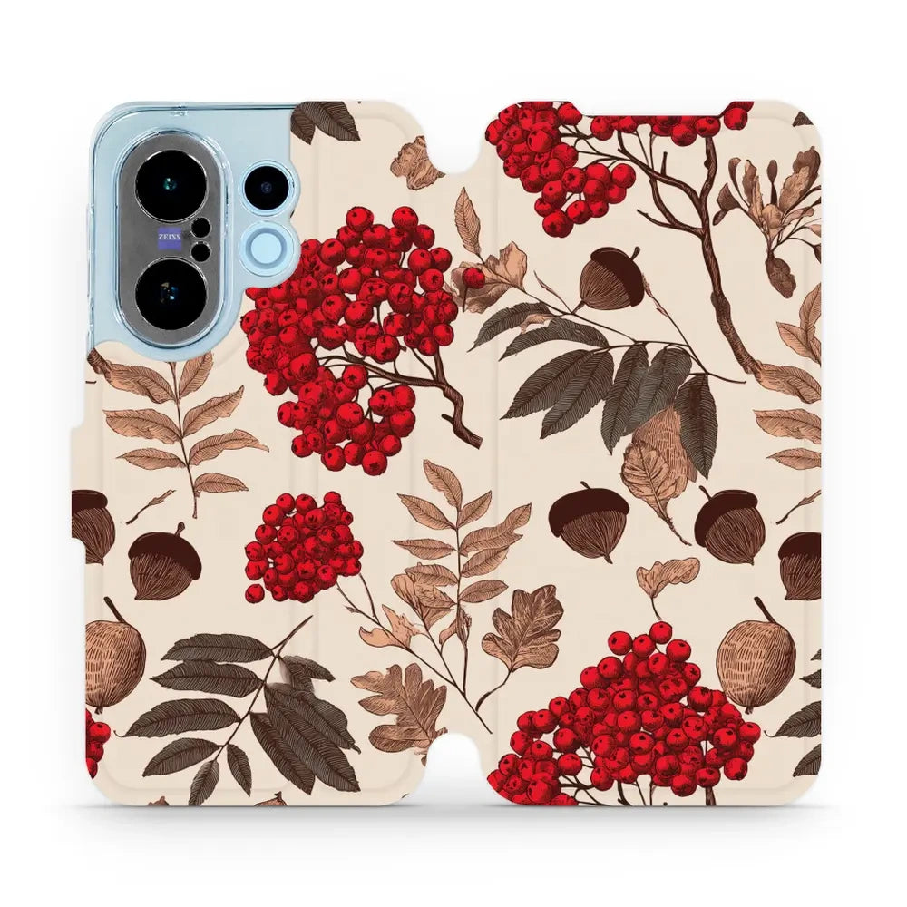 Handyhülle mit klappe für vivo X200 FE, Mobiwear Book, Vogelbeeren auf Ecru