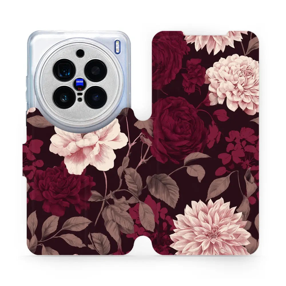 Handyhülle mit klappe für vivo X200 Pro, Mobiwear Book, Wein und Dahlien